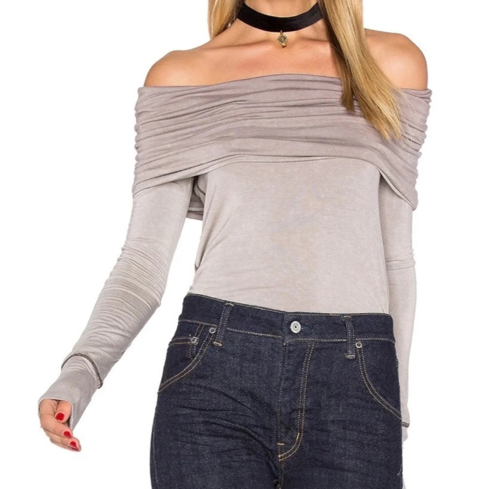 Free People Off The Shoulder Top Nude Earth Toned Long Sleeve Size X-Small